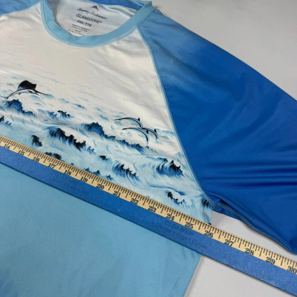 Tommy Bahama IslandZone Rash Guard‎ Mens XXL Blue Marlin Dolphin UPF 30 Shirt